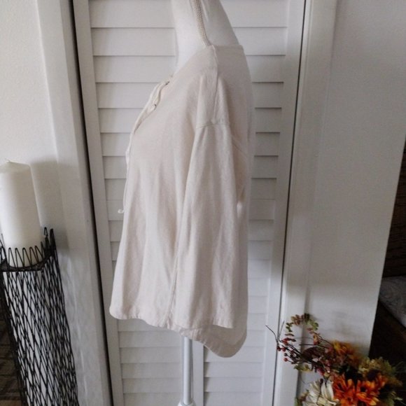 MADEWELL Cream 3/4 Sleeve Cotton-Blend Women's Libra Lace-Up Tee‎ Size M - Picture 9 of 10
